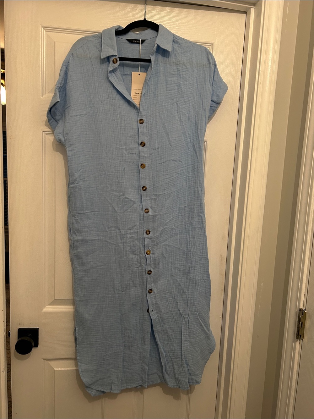 Casual Button-Front Midi Shirt Dress in Light Blue 🤍